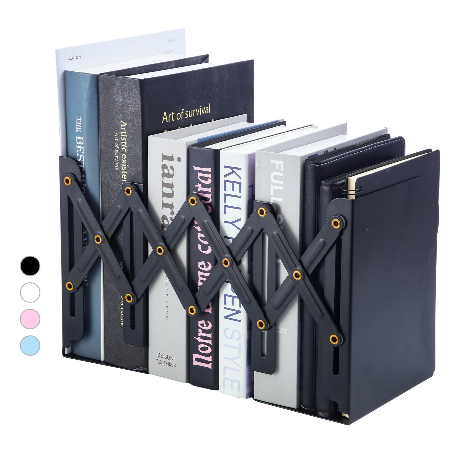 M&G Adjustable Bookends Book Ends for Shelves, Metal Bookend for Heavy Books, Desk Magazine File Organizer Holder Extends up to 20in, Book Stopper for Home, Office, Classroom (Black)