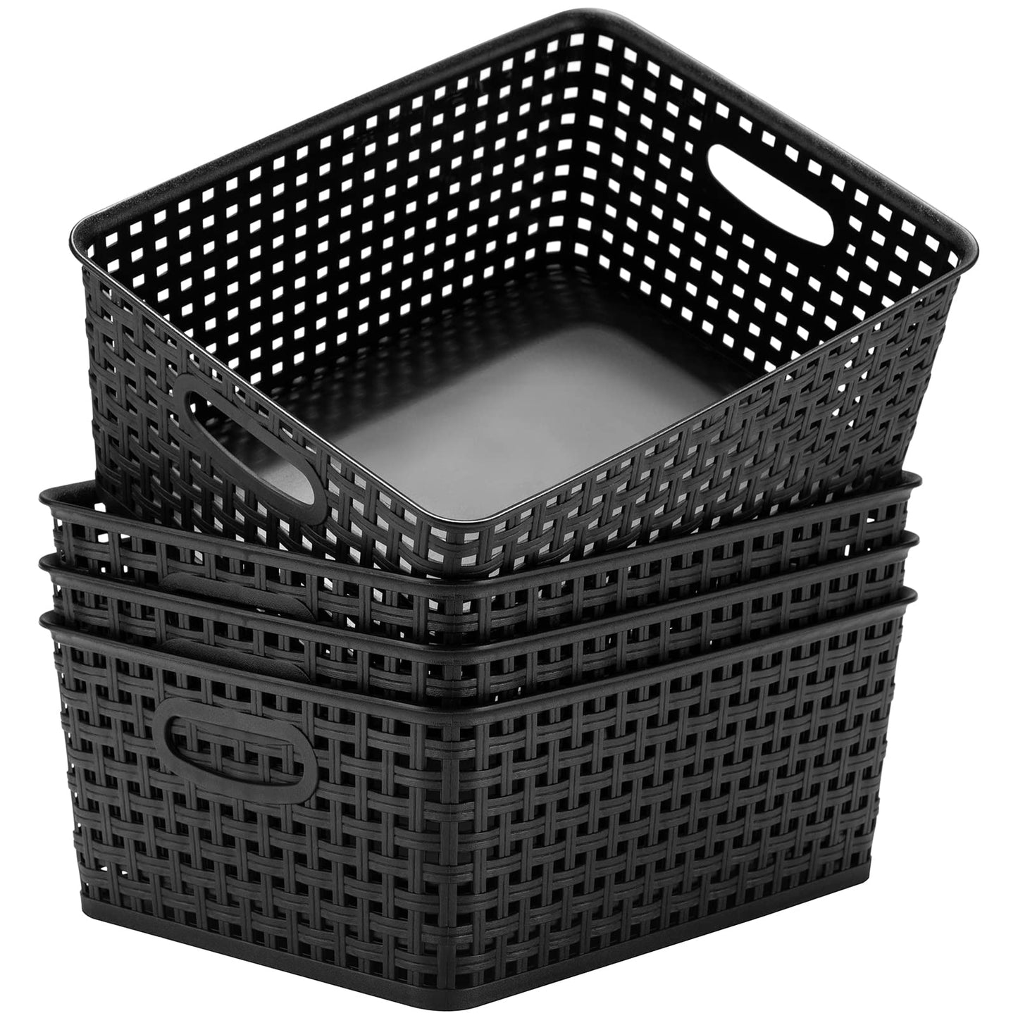 Eslite Plastic Storage Baskets for Organizing,11"X8.5"X4.7",Pack of 4 (Black)