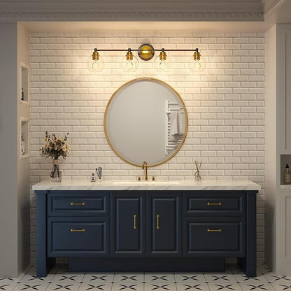 VONLUCE Bathroom Light Fixtures, 4-Light Vanity Lights with Globe Glass Shades, E26 Sockets, Over Mirror for Bedroom Hallway, Black & Gold Finish