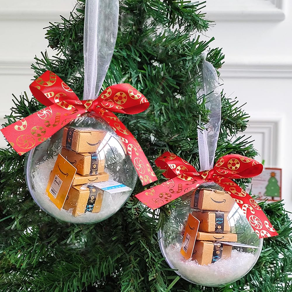 2Pcs New Funny Mini Packages Ornament, Christmas Tree Mini Express Box Ornament Decorations, 3.54inch Christmas Balls Hanging Ornaments for Xmas Home Office Halloween Party Supplies