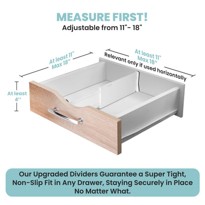 RAPTUROUS Adjustable Deep Drawer Divider – 5" Tall, Expandable 13-22", 10-Pack, Non-Slip Drawer Dividers for Clothes, Dresser, Kitchen & Office Organization (White)