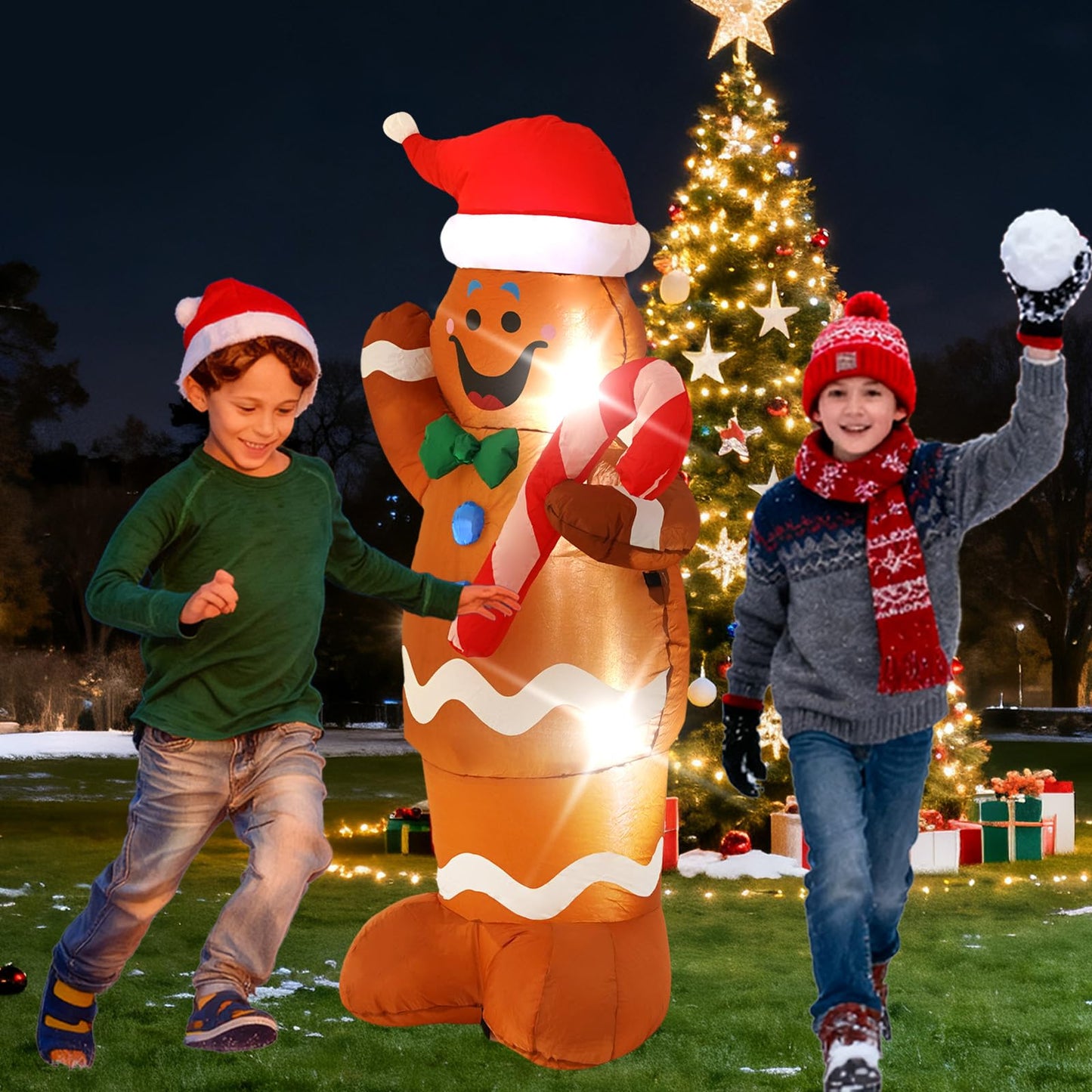 InfleasJoiy 5FT Pancake Man Inflatable Decoration with Built-in LED Lights, Christmas Outdoor Inflatable Decoration for Lawn, Yard, Garden, Patio