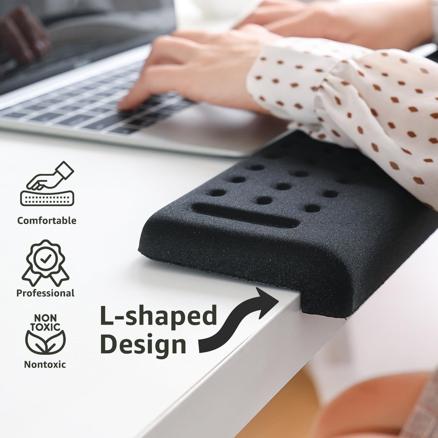 L-Shaped Desk EdgeRest, 2-Piece Set, Plam & Wrist & Forearm & Elbow Comfort Support for Table or Desk Edge, Non-Slip, Memory Foam Padding, Ergonomic Design, Separate Design (11.8 * 3.9 inch)