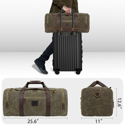 Densata Duffle Bag for Travel, 50L Waxed Canvas Duffle Bag Vintage Travel Bag Overnight Bag with Shoes Compartment Men (Vintage Grey, Large-50L)
