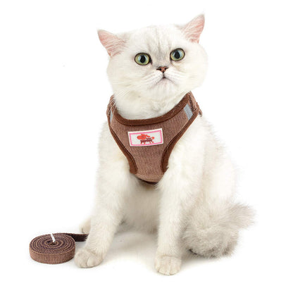 Zunea Small Dog Harness and Leash Set No Pull Adjustable Reflective Step-in Puppy Boy Girl Vest Harnesses Soft Corduroy Mesh Padded for Pet Dogs Cats Chihuahua Brown S