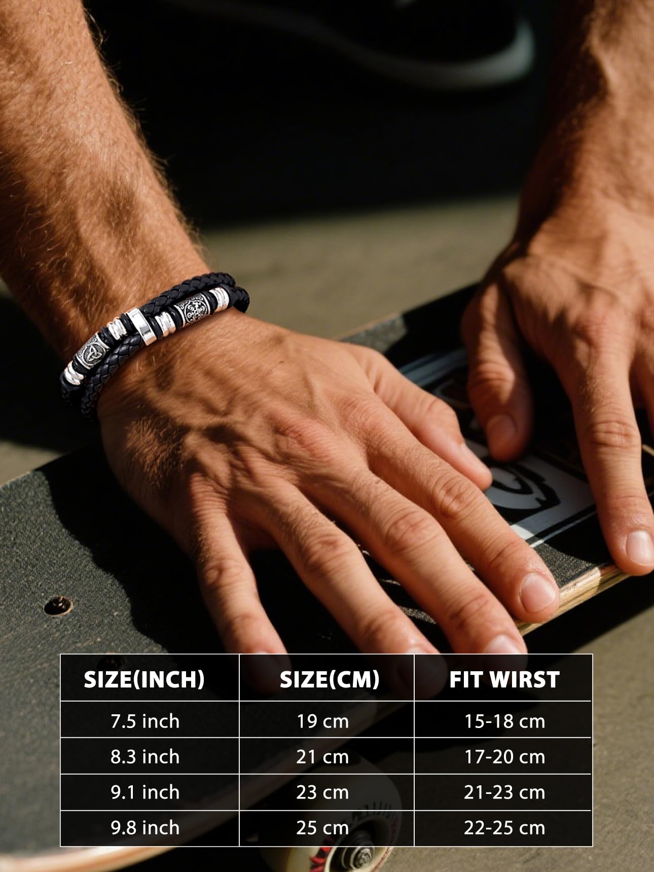 Bestyle Black Leather Bracelet for Men Double Layer Mens Leather Celtic Bracelets with Lucky Beads, Fashion Punk Retro Men Wristband Leather Bracelet Great Gift for Father Husband, 23cm/9.1 Inch