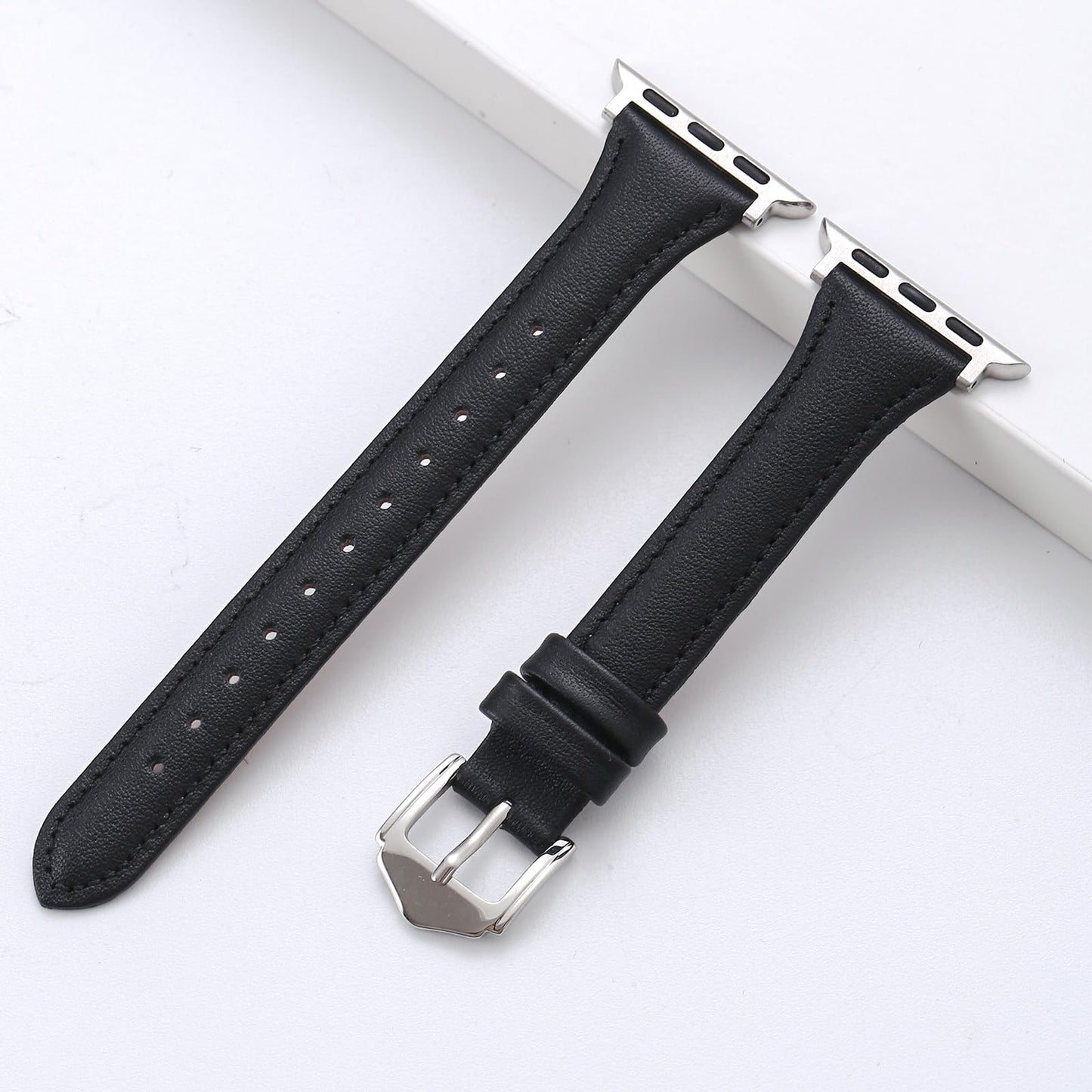 Slim Soft Genuine Leather Bands Compatible with Apple Watch Band 42mm 44mm 45mm 46mm 49mm for Women, Dressy Durable Leather Replacement Strap for iWatch Ultra1/2/3 SE1/2/3 11 10 9 8 7 6 5 4 3 2 1