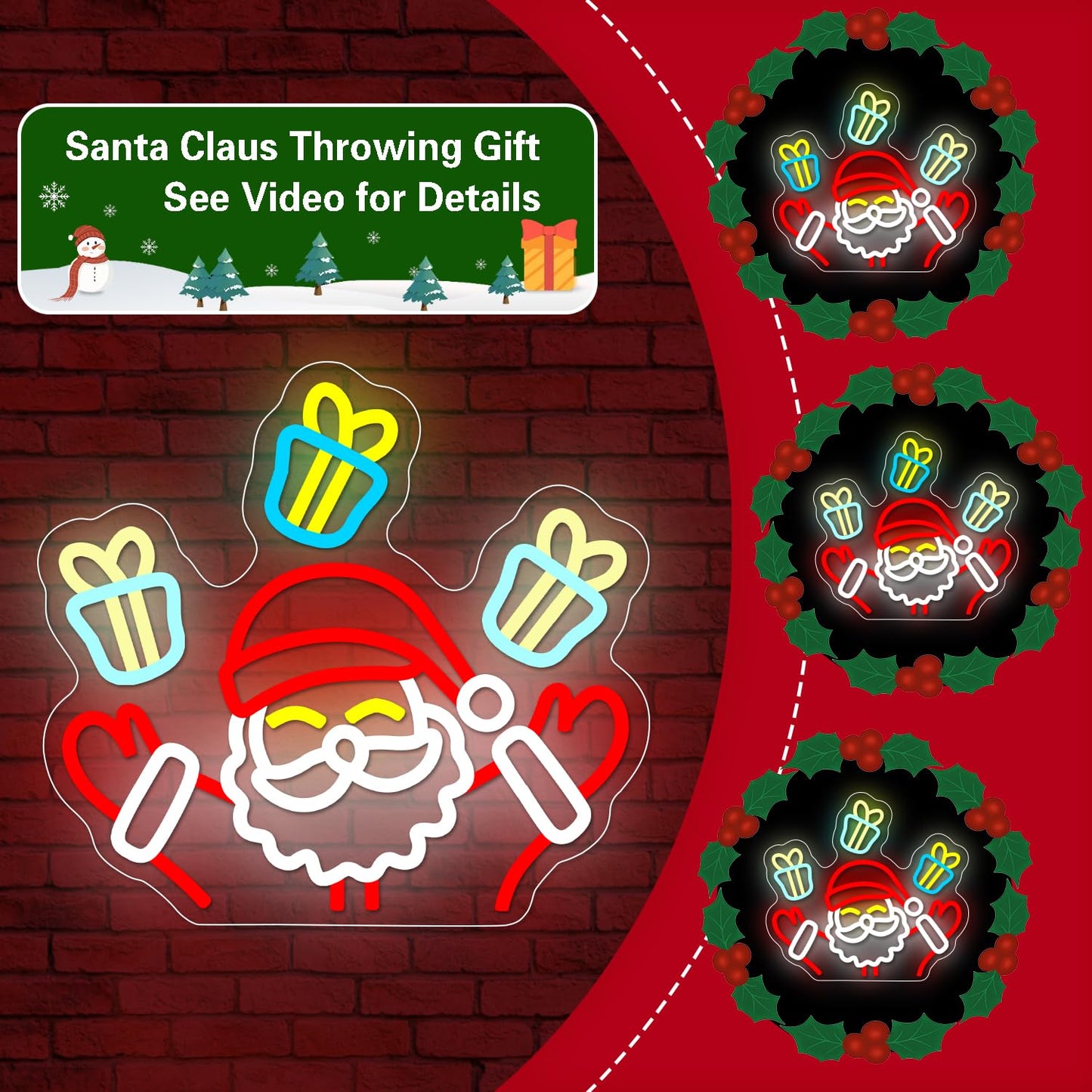 Santa Claus Neon Sign Christmas Neon Sign for Christmas Decoration Waving Santa Window Light Dimmable Neon Santa Sign for Holiday Party Home Bar Festival Wall Decor