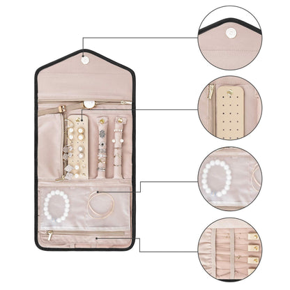 BAGSMART Travel Jewelry Organizer Roll Foldable Jewelry Case for Journey-Rings, Necklaces, Bracelets, Earrings, Black