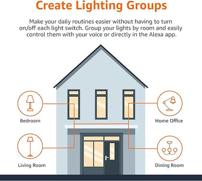 Amazon Basics Smart A19 LED Light Bulb, Color Changing, 9W (60W Equivalent), 800LM, Works with Alexa Only, 2.4 GHz Wi-Fi, No Hub Required, 4 Pack