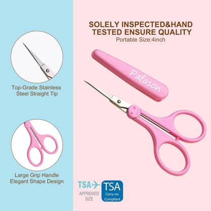PAFASON 4" Stainless Steel Detail Craft Scissors Set with Straight Precise Tips & Safety Cap & TSA Complied Ideal for Scrapbooking, Paper Yarn Thread Fabric Cutting Sewing Quilting Embroidery Knitting