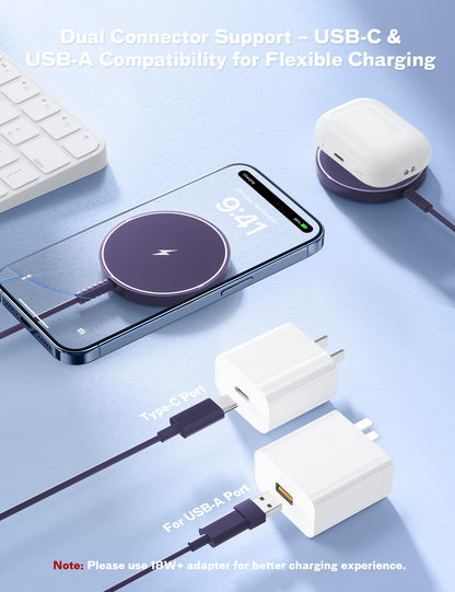 MagSafe Charger Magnetic Wireless iPhone Charge Compatible with iPhone 17 Pro Max Air 16 15 14 Pro Max Plus 13 12 Pro Max & AirPods 4 3 2 Pro - Charging Pad Dock for Travel Home Office