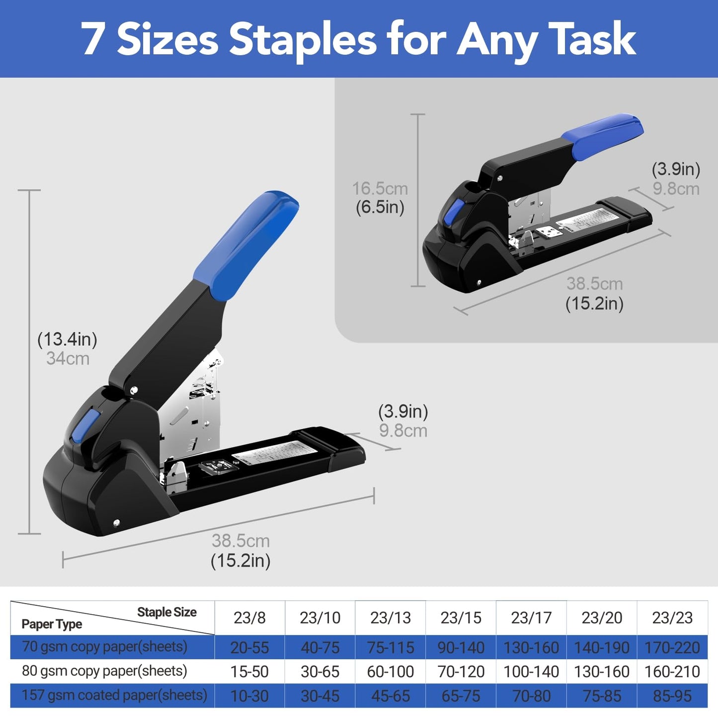 AFMAT Heavy Duty Stapler, 220 Sheets Capacity Stapler for Classroom, 60% Reduced Effort, Jam Free, Adjustable Paper Depth, Metal Desk Office Staplers w/ 50,000+ Uses, Includes 7000Pcs Staples, ES15