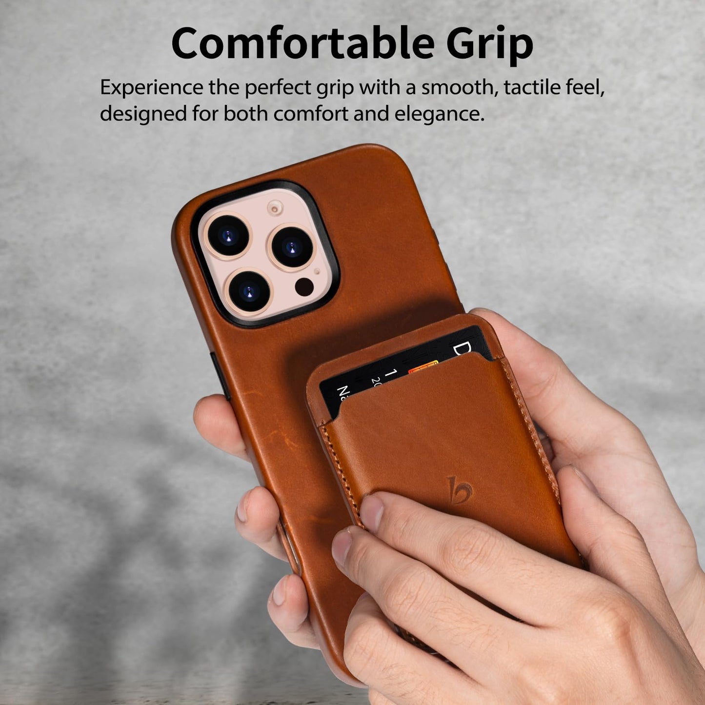 Belemay Strong Magnetic Wallet Compatible with Magsafe, Luxury Minimal Card Holder for 1-2 Cards, Premium Full-grain Smooth Leather Compatible with iPhone 17/16/15/14/13/12 series&MagSafe cases, Brown