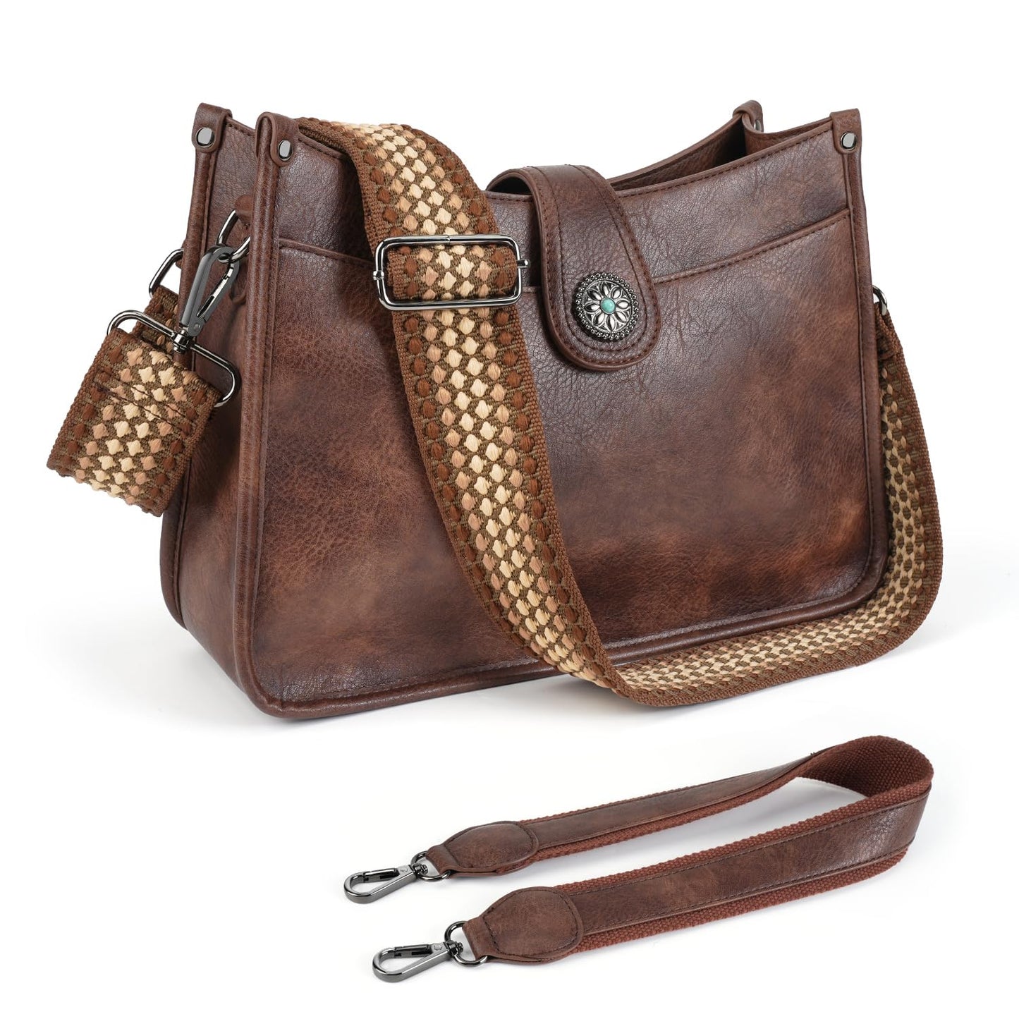APHISON Crossbody Bags For Women Trendy, Vegan Leather Hobo Handbags Crossbody Purses Shoulder Bucket Bag with 2 Strap Coffee