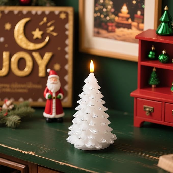 Christmas Decorations Indoor, Christmas Decor - Christmas Tree Candles Battery Operated, Flameless LED Candle Lights with 6H Timer, Xmas Home Decor, Set of 2(White)
