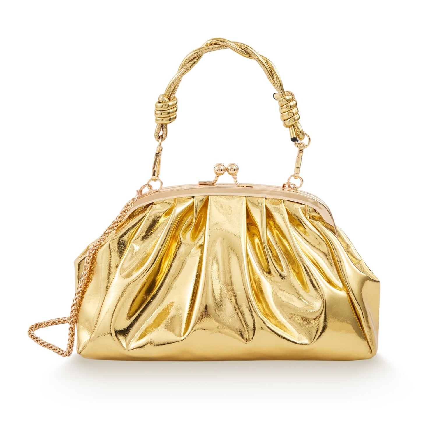 BRYCTSISEN Pleated Evening Vegan Leather Clutch Handbag Purse Metallic PU Cloud Shoulder Bag for Women Evening Purse Handbag (gold-L)