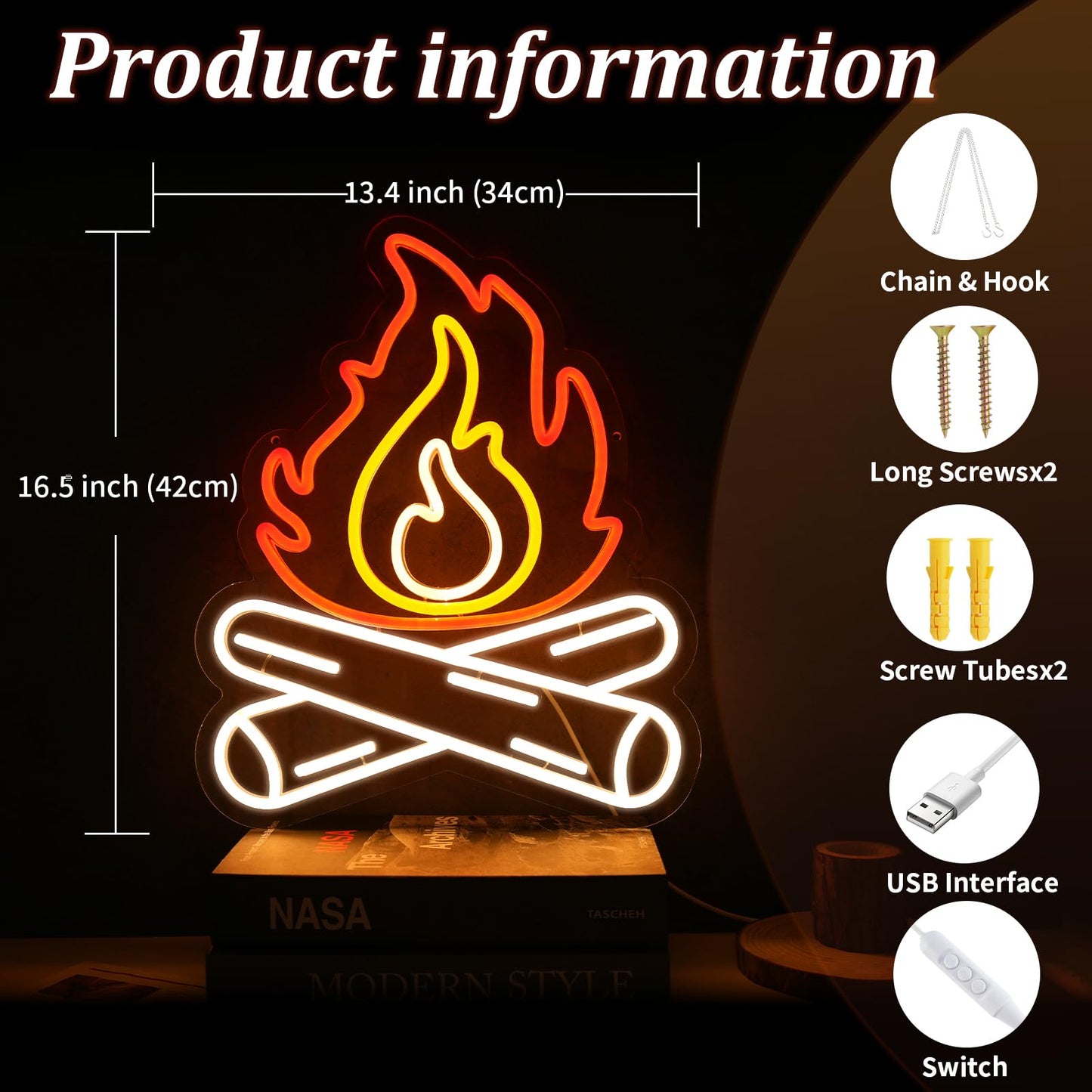 Fire Flame Neon Sign, Stove Fire led Light, light up sign for Bedroom Living Decor, Bonfire Campfire neon sign Gift for Gaming Room, Campfire decor, Camping decor