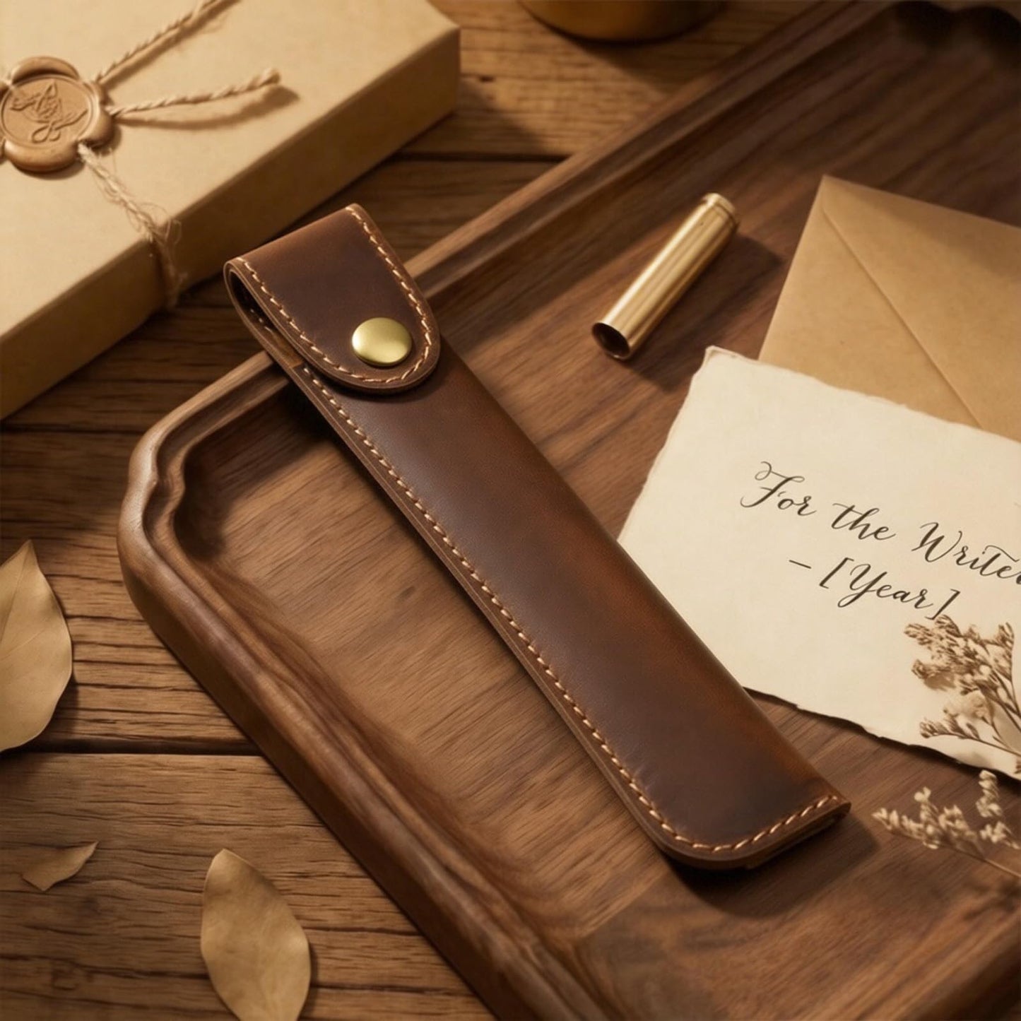 Yeedonzo Handmade Genuine Leather Pen Case Holder, Brown Single Fountain Pen Holder, Vintage Pen Case for Pens, Pencils & Ballpoints