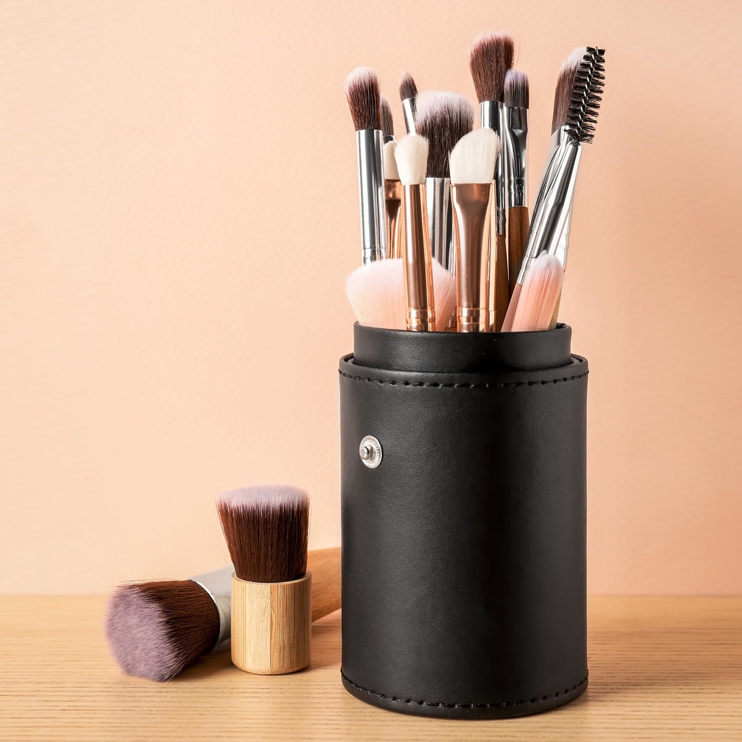 uxcell 7.87" Portable Makeup Brush Holder with Strap, Makeup Scrubber Holder Travel Cosmetic Brushes Case for Women Makeup Brushes Pencils Toothbrush Hand Cream, Wine Red