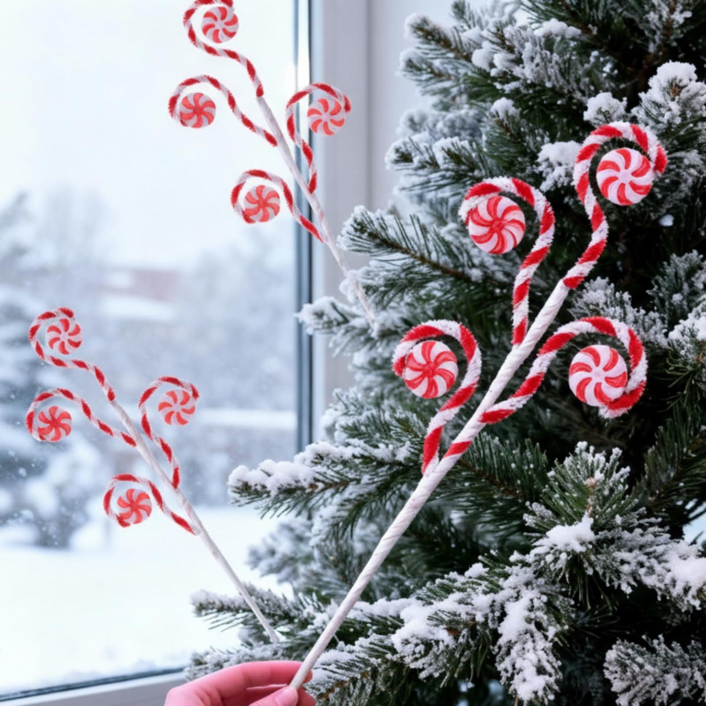 Suncalla 12 Pcs Red White Candy Cane Christmas Picks 16" Large Furry Spiral Curly Sprays Elf Ornaments Stems for Christmas Tree Topper Filler Party Vase Filler Wreath Garland