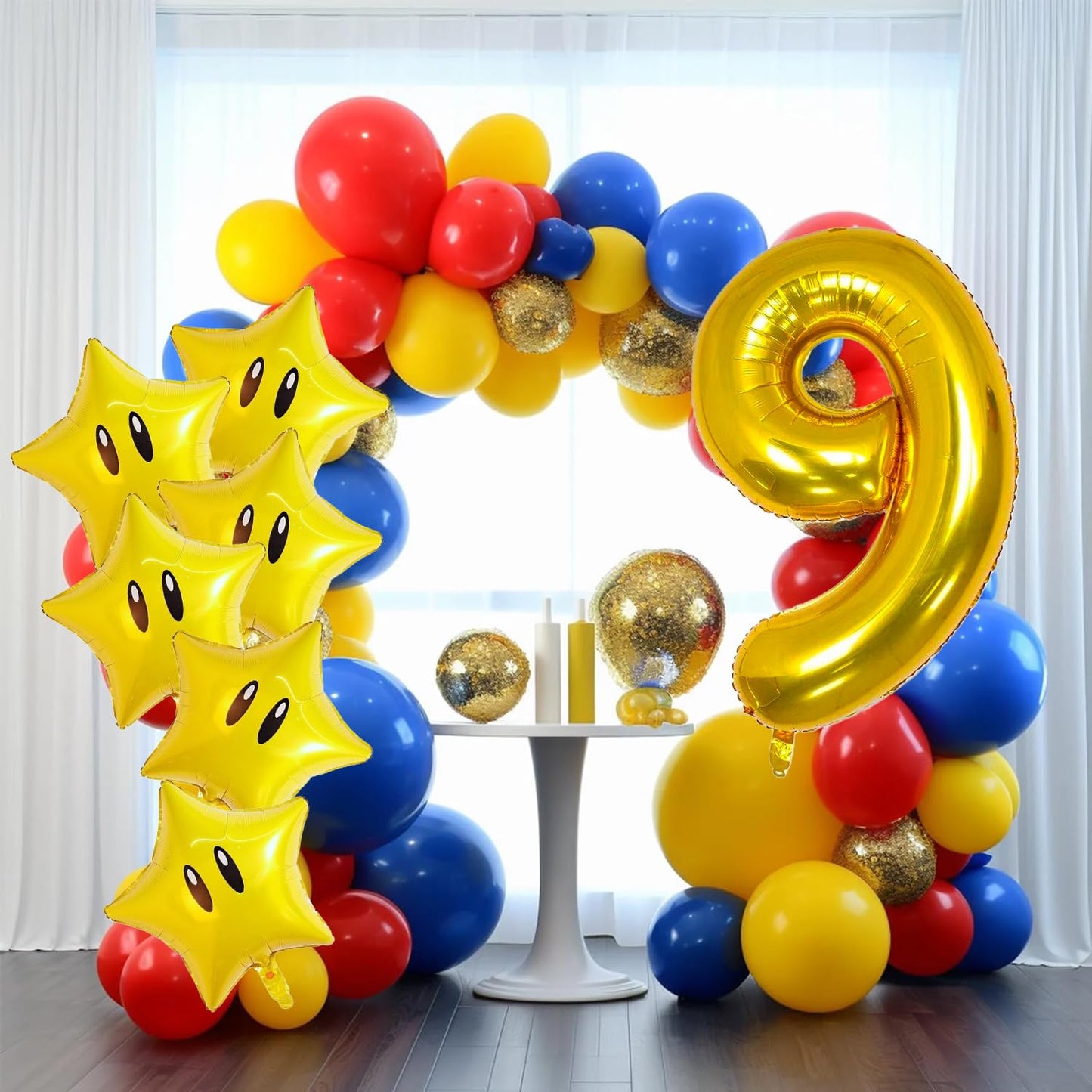 16PCS Foil Star Balloons, 40Inch Number 9 and Star Foil Balloons For Game Theme 9th Birthday Party Decorations Children Party Supply Party Decor （9th）