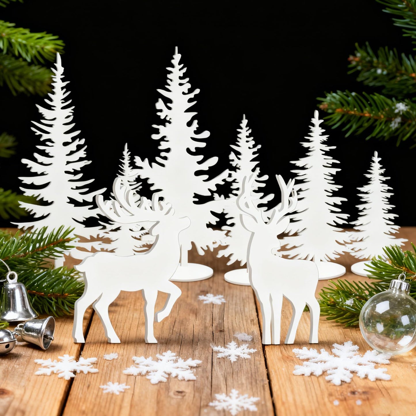 Whaline 8Pcs Christmas Wood Table Sign Xmas Cedar Elk Tabletop Centerpieces Rustic Tiered Tray Decor for Farmhouse Winter Holiday Home Office Mantel Table Fireplace Shelf