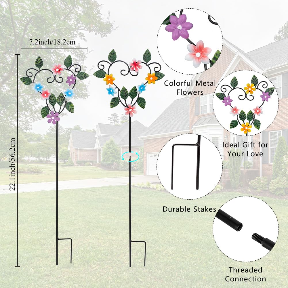 SATHGA Metal Flowers Decorative Garden Stakes, 22.1 ''H Heart Shape Metal Flowers for Outside Yard Art Garden Stakes,Spring Outdoor Decor Housewarming Present for Women Mom Grandma