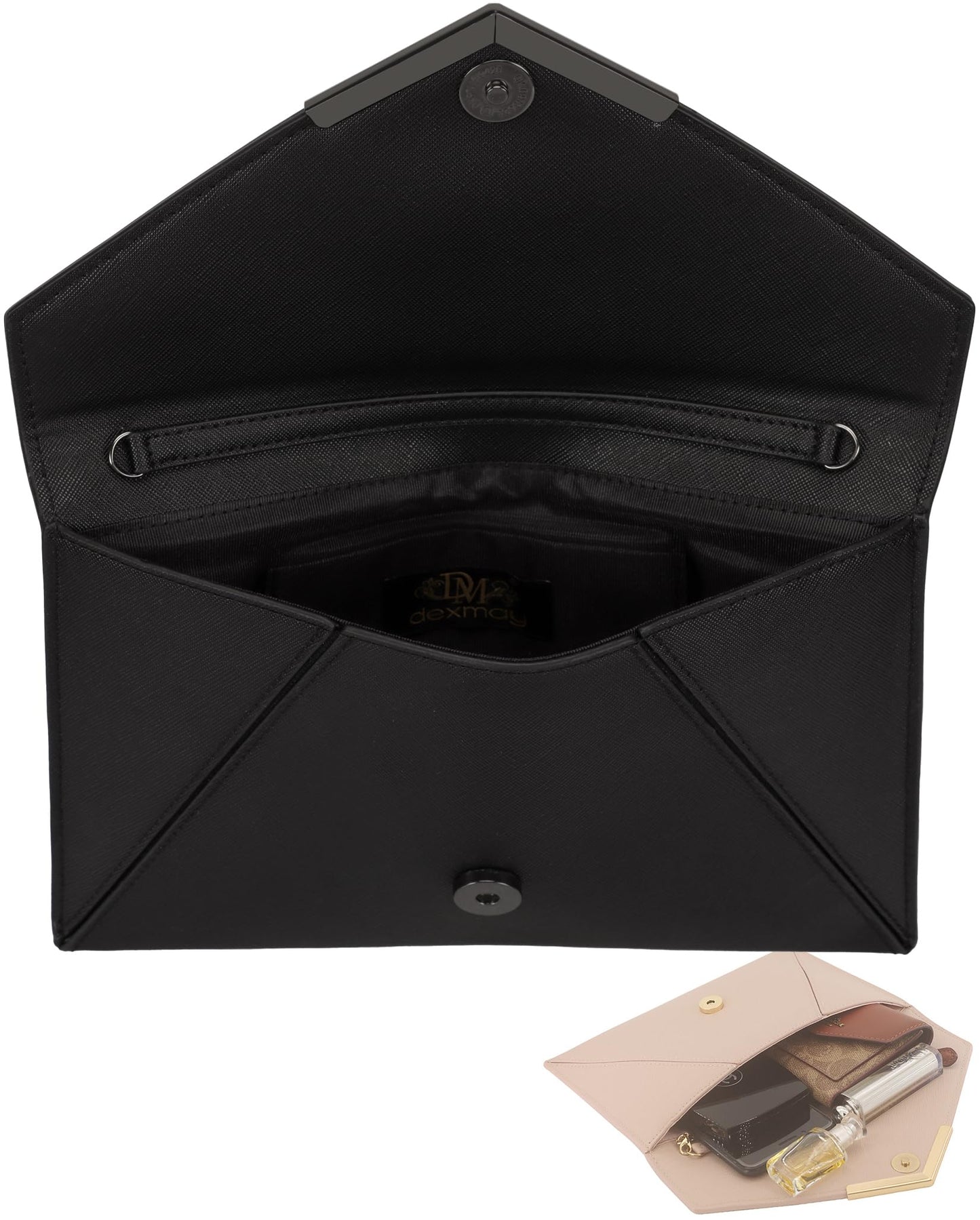 Dexmay Women Envelope Clutch Handbag Medium Saffiano Leather Foldover Clutch Purse Black