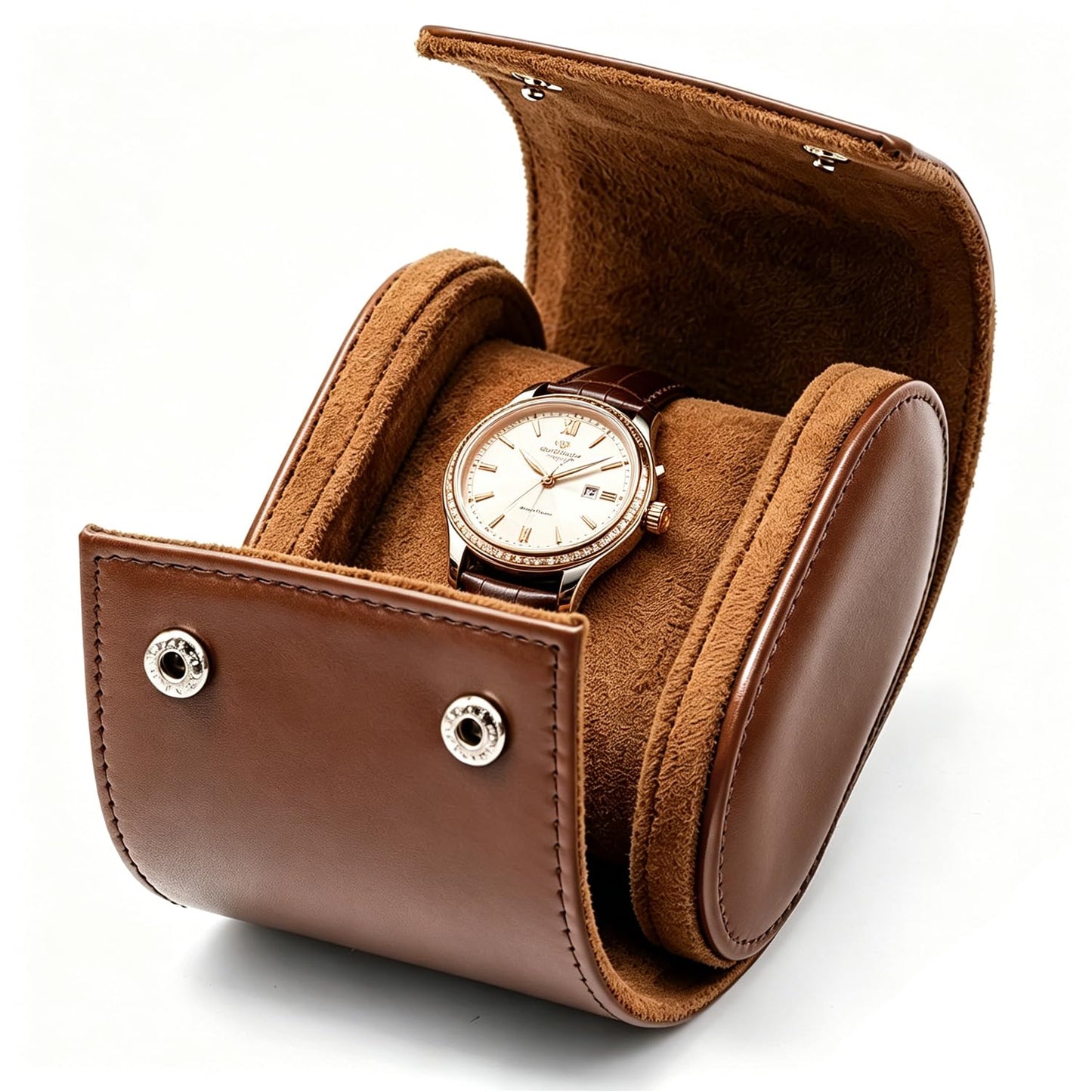 Luxury Watch Travel Case for Men – Premium Leather Watch Roll with Soft Compressible Pillows Fits Rolex, Omega & Apple Watch Ultra (Brown)
