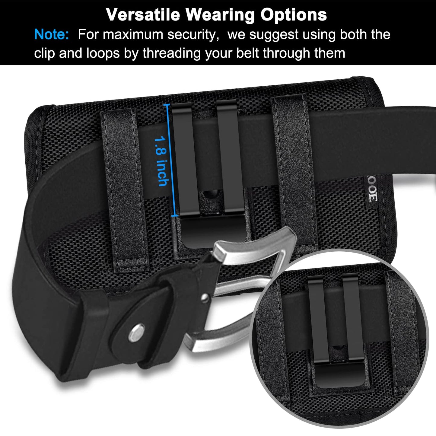 ykooe Rugged Nylon Holster Compatible with iPhone 17 16 15 14 13 12 & Pro Models, Galaxy S25, S24, S23, S22,S21 Cell Phone Belt Holder for Men, Black - L