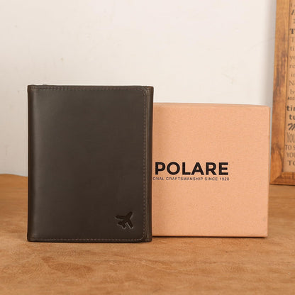 Polare Full Grain Leather Pilot Wallet Passport Holder RFID Blocking Trifold Wallet for Men Travel Cover Document Organizer for Aviation Professionals