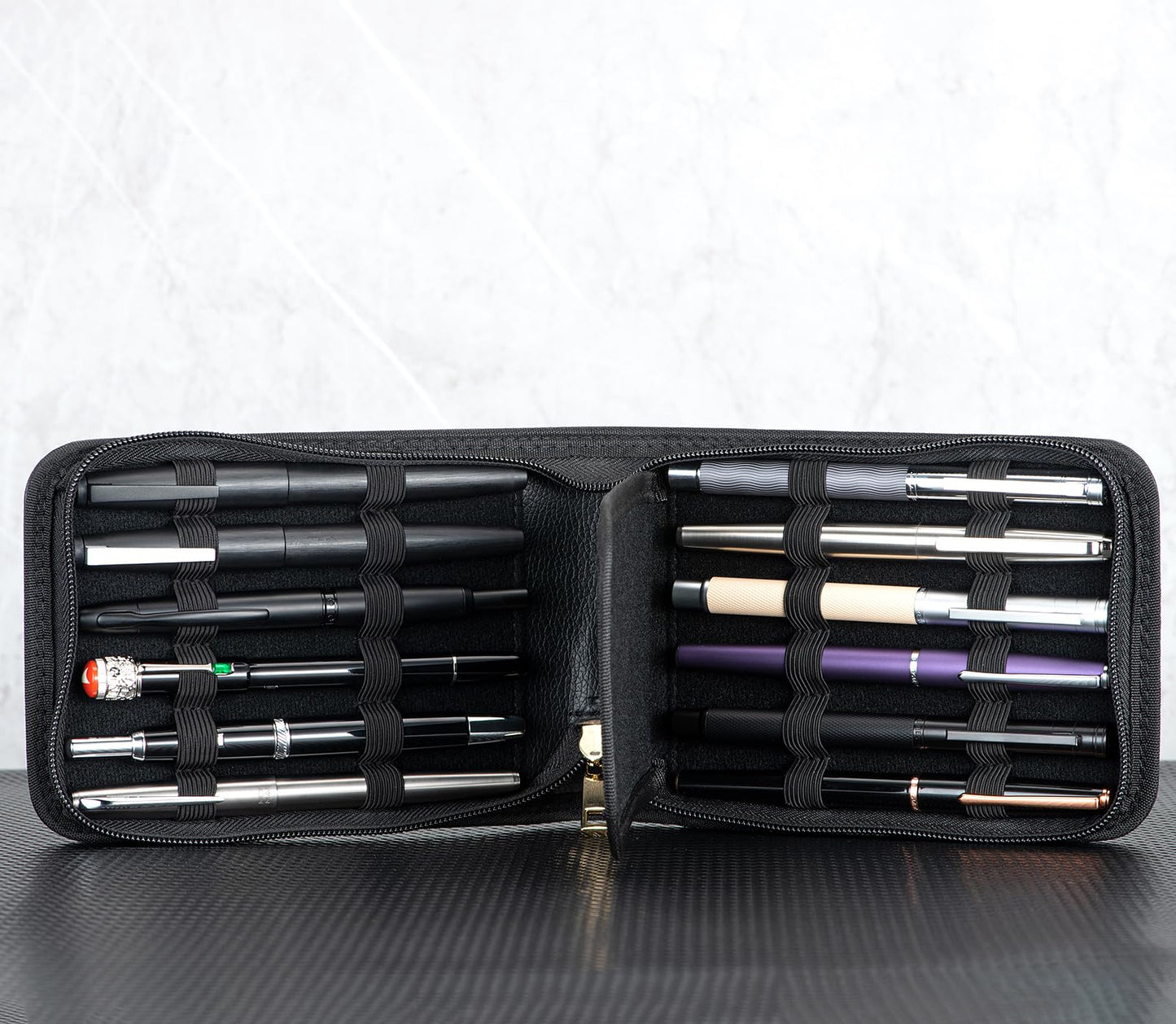 Lanxivi Fountain Pen Roller Pen Pu Leather Case for 12 Pens (Black)