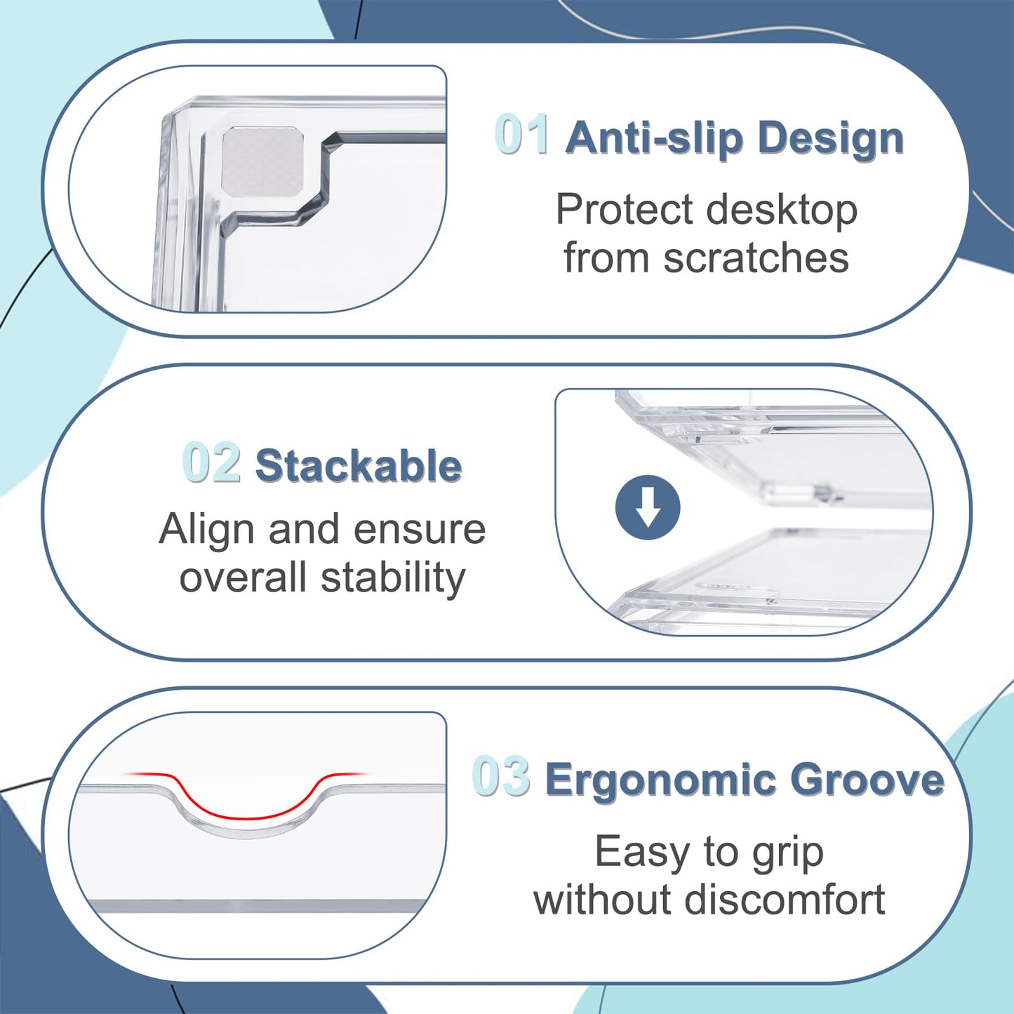 BTSKY Clear Acrylic Drawer Organizer, Stackable Container with 2 Narrow + 1 Large Drawers, Desk Organizer for Stationery Study Essentials Makeup Jewelry, Multipurpose Storage Box for Office and Home
