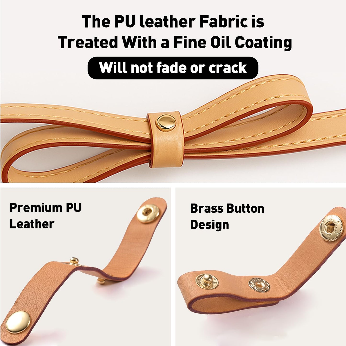 6 PU Leather Handbag Strap Shortener,Bag Protector for Handbag,with Brass Button Handle Wrap Cover for Handbags and Shoulder Bags (Beige)