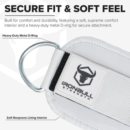 Women's Ankle Strap for Cable Machines & Resistance Bands: Gym & Home Workout Cuff Attachment for Leg Extensions, Kickbacks, Hip Abductors - Booty Exercises (White, Pair)