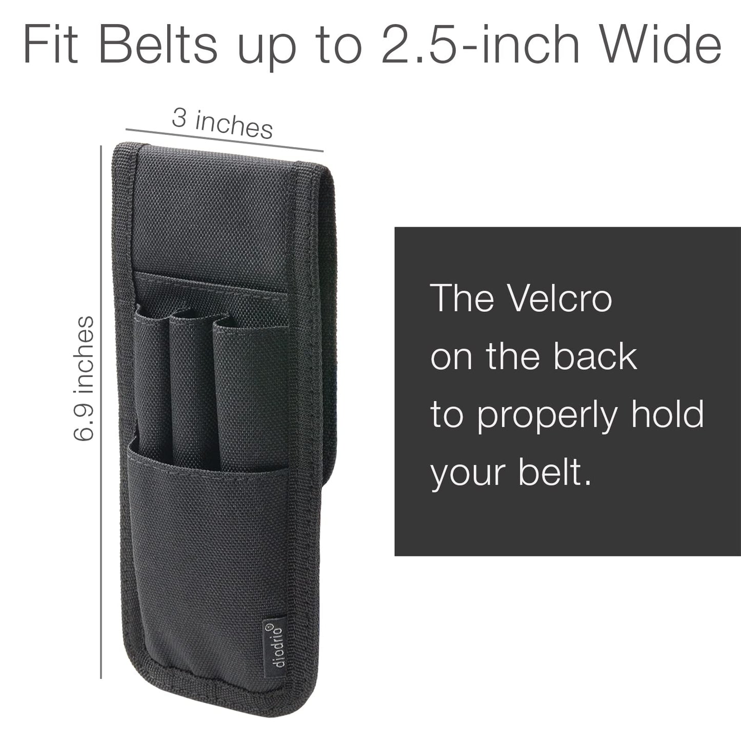 diodrio Belt Pen Holder, Pencil Holder Pouch, Pen Sleeve Case Holster for Belt, Hold Multiple Pens, Hold 6 Inch Ruler, 2 Pens and a Marker. Made of Durable Fabrics, Detachable, Black.