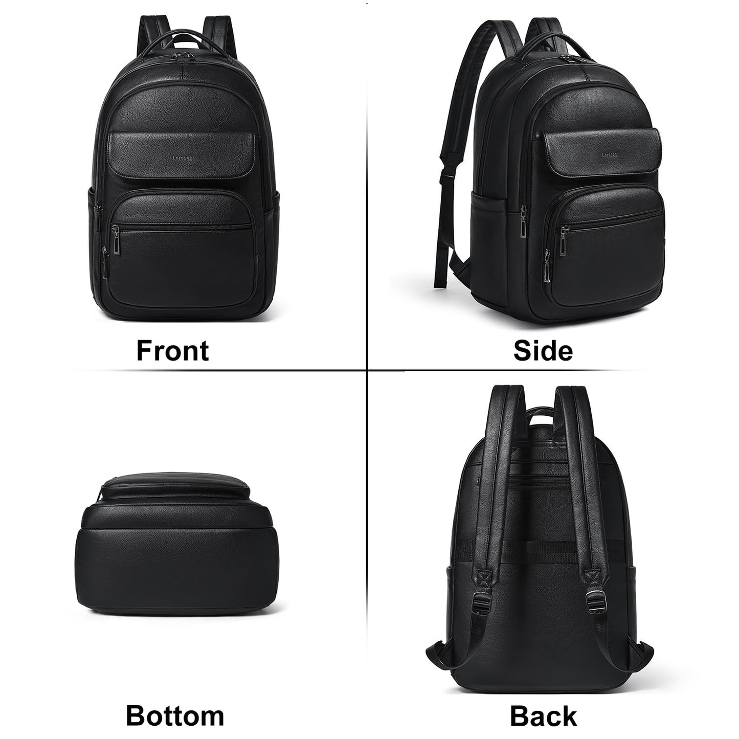 Leresas 37L Backpack Purse for Women Mens Work Travel Teacher Back Pack Laptop Business Vegan Leather Backpack Fashion College Computer Bag Black