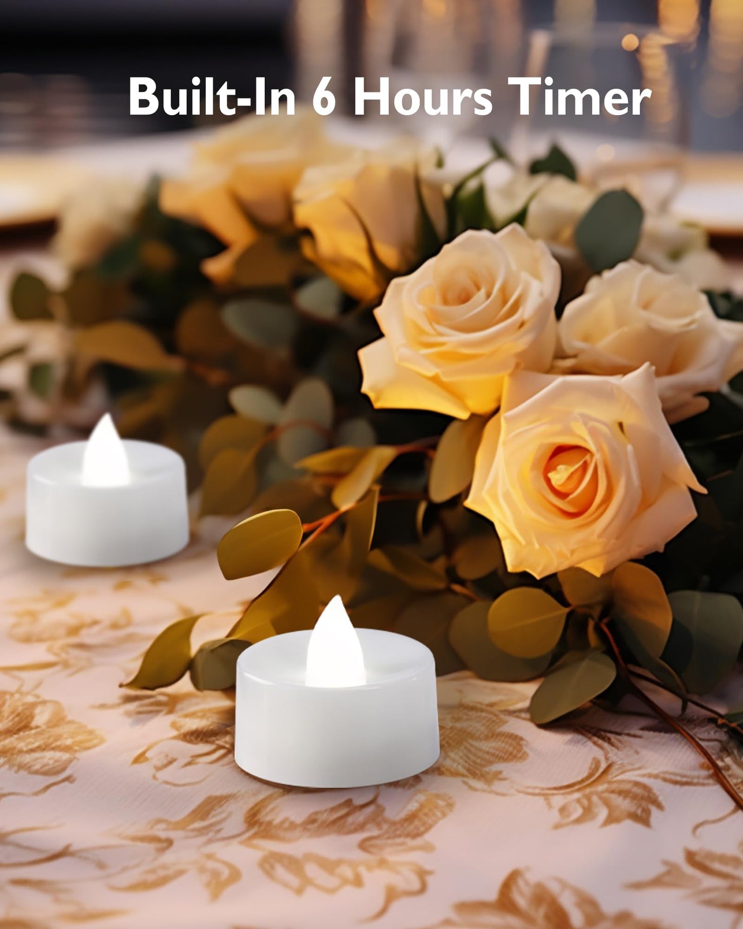 Homemory Tea Lights with Timer Battery Operated, 6H Timer Auto On Daily, Flickering Flameless LED Votive Candles for Table Centerpieces, Lantern, Halloween, Christmas, Cool White, No Remote, 24-Pack