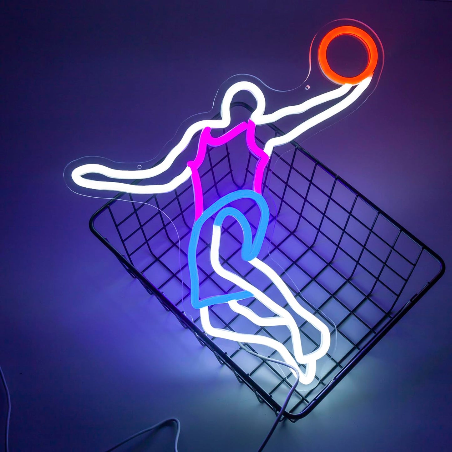 Mvorixa Basketball Neon Sign for Wall Decor, Basketball LED Sign Slam Dunk Neon Lights, Dimmable Neon Basketball Sign for Boys&Girls Game Room, Man Cave, Fan Party, Teen Bedroom & Sports Fans (15.07x12.71 in)