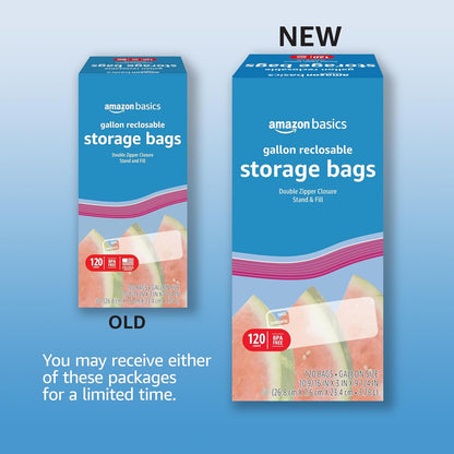 Amazon Basics Reclosable Gallon Food Storage Bags, BPA Free, 120 Count