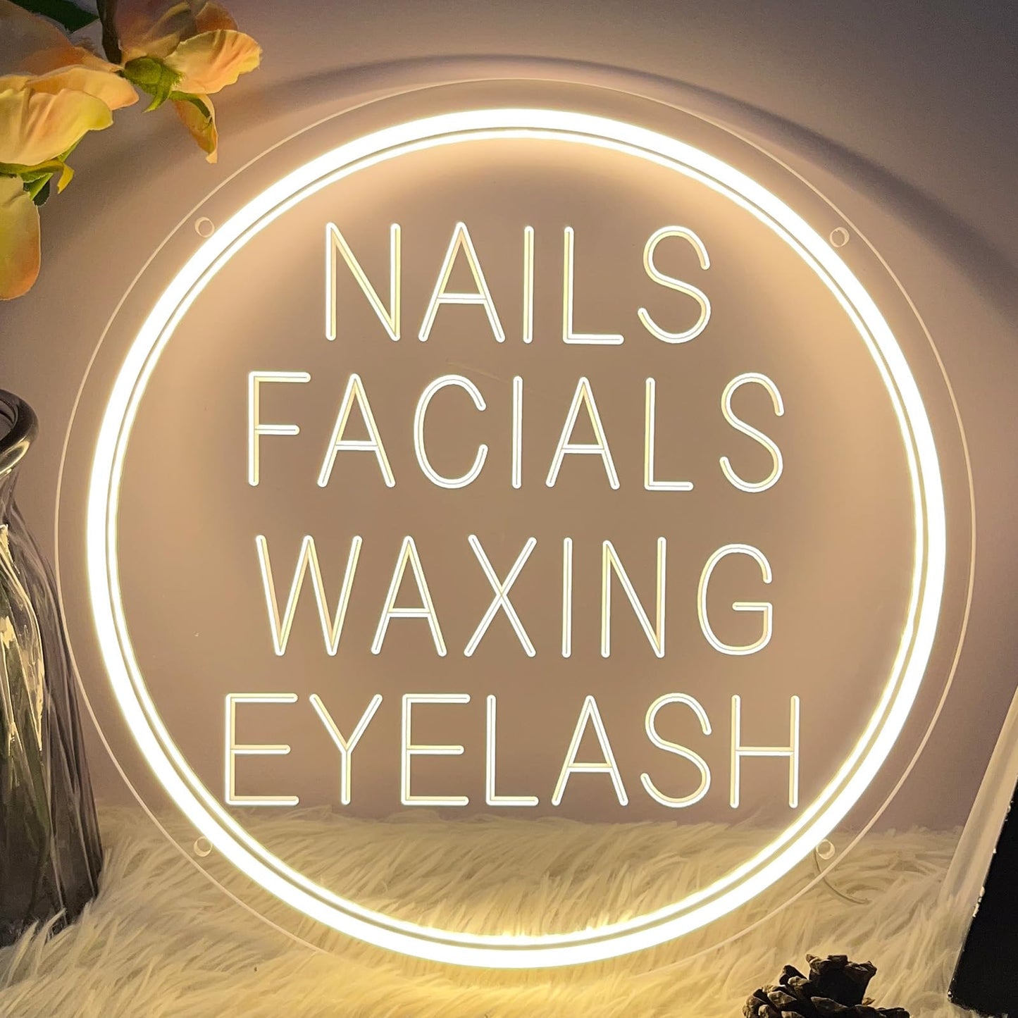 Nails Facials Waxing Eyelash Neon Sign for Wall Decor 3D Art Carving Design Personalized Led Advertising Neon Light Sign for Beauty Salon Spa Business Lash Hair Shop Wedding Warm White USB 30×30CM