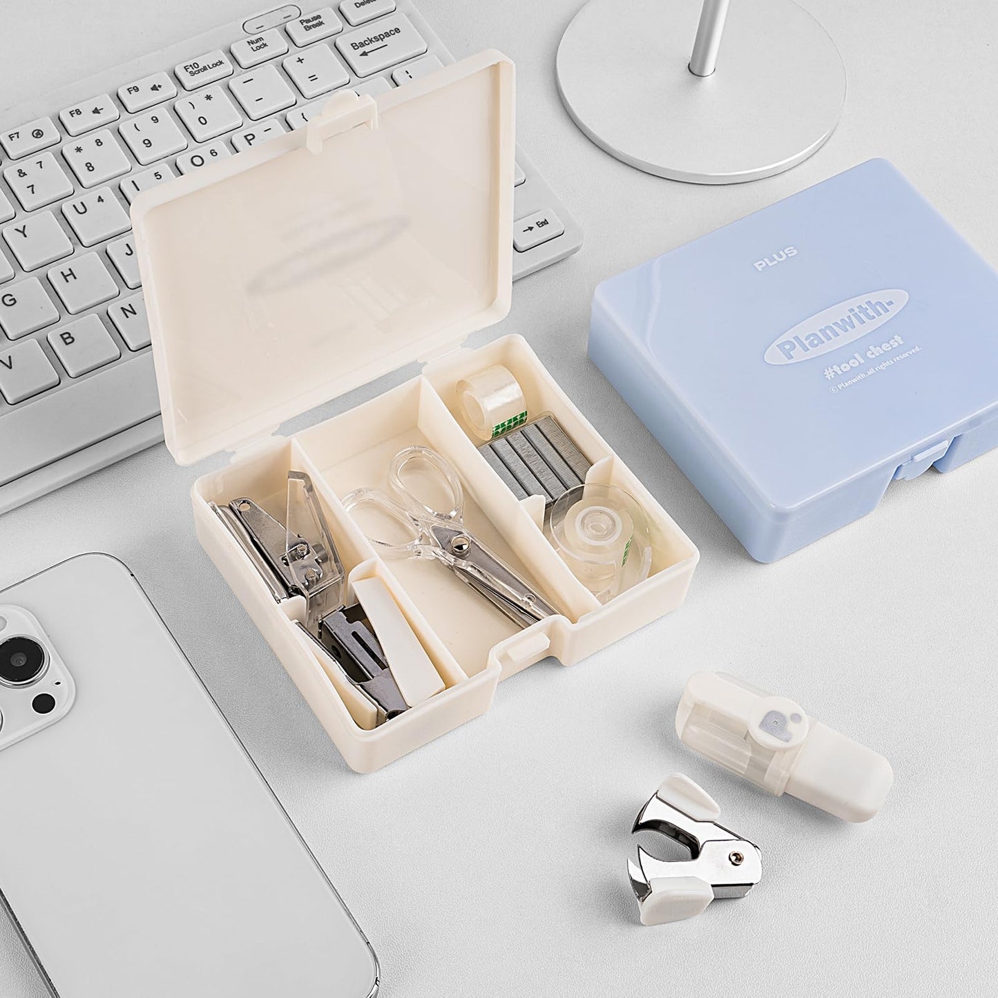 HannaFires 8-Piece Mini Office Supplies Kit Set - Portable Desk Accessories Set for School, Office & Back to School Gift (White)