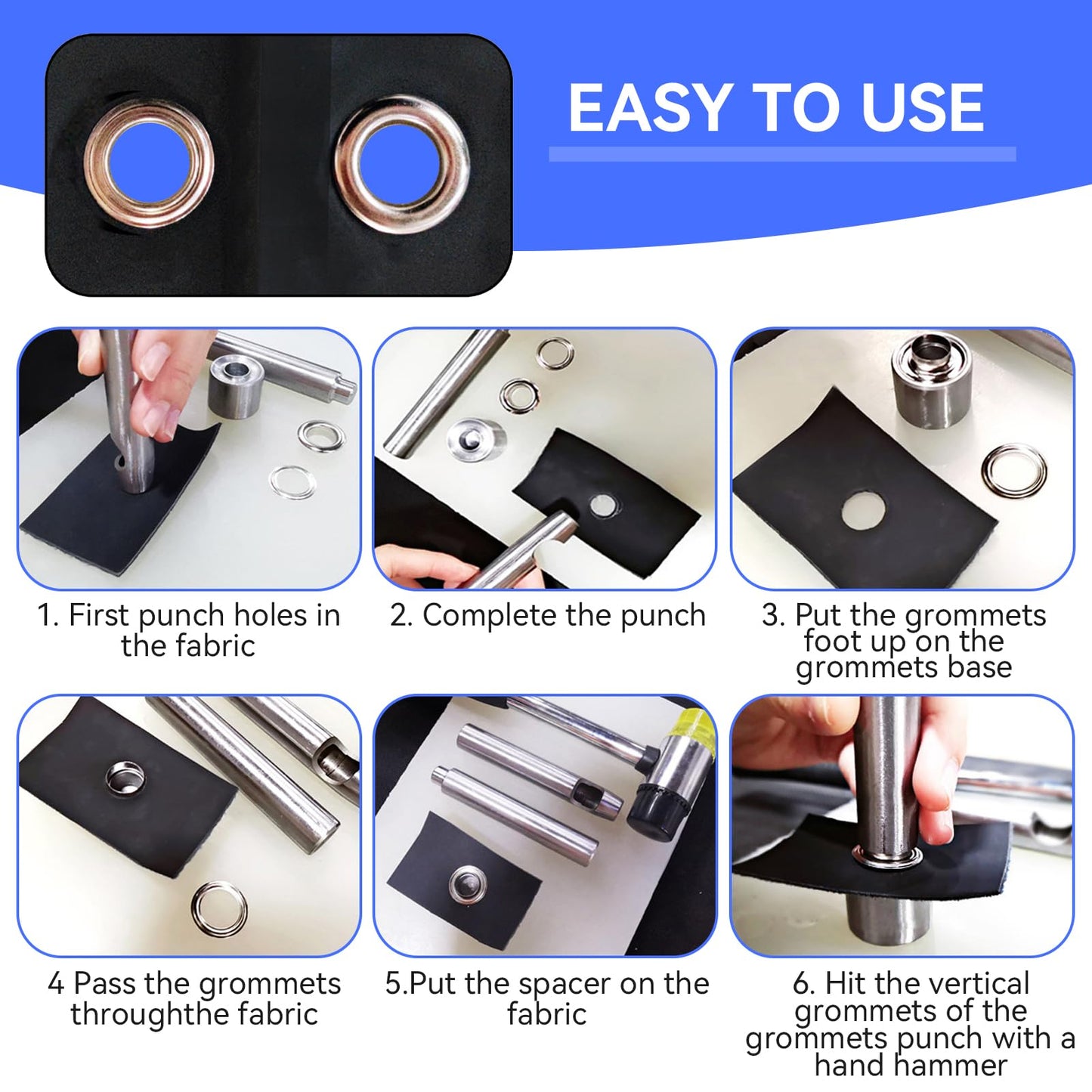 Mini Grommets, 2mm Plated Copper Metal Grommet Kit Eyelet Washers Fastener Set with Plastic Storage Box for Clothes Shoes Bag Paper Leather Crafts DIY Projects