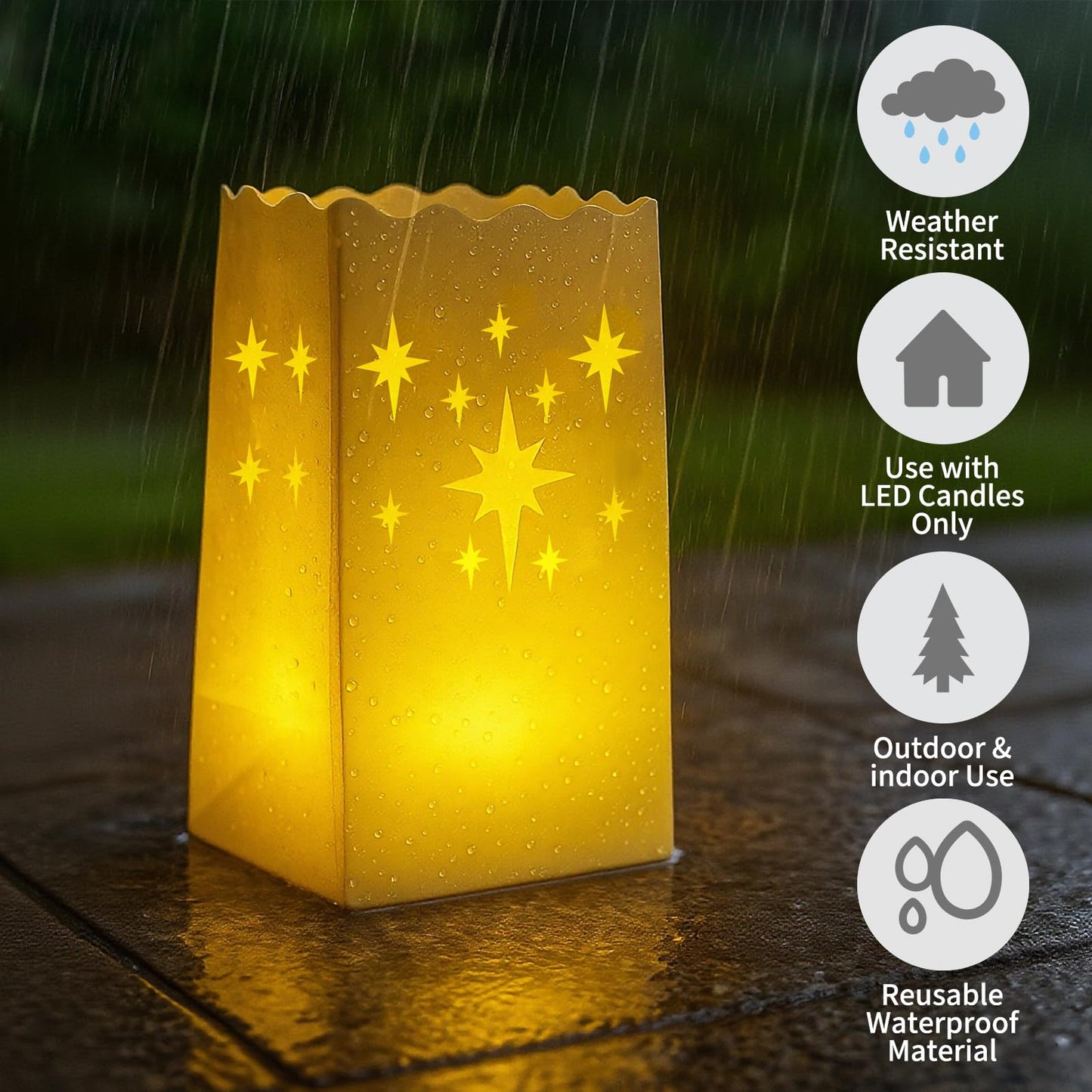 Btanadi Waterproof 50-Pack Luminaria Bags with LED Candles – Reusable White Plastic Luminaries for Outdoor, Christmas, Wedding & Party Decorations