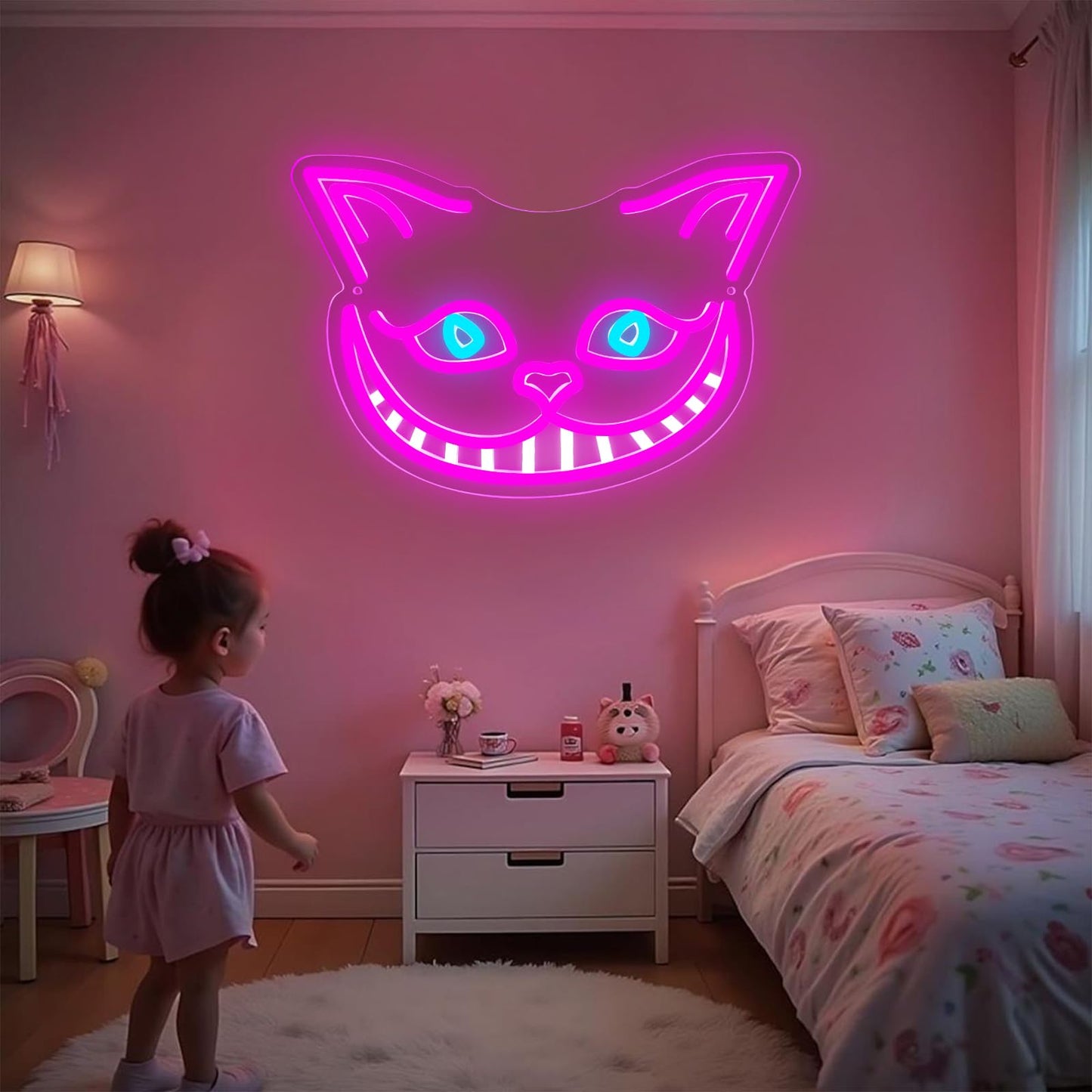 Vivafurn Cheshire Cat Neon Sign Alice in Wonderland Decor Light Up Sign,Smile Cat Neon Light for Wall Decor,Bedroom,Tea Party,Birthday Gifts,Bar Home Dorm Decorations