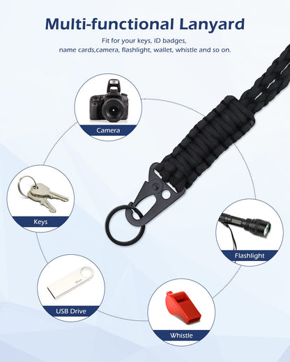 YETOOME 4 Pieces Heavy Duty Neck Lanyard Keychain for Men Women Outdoor Survival, Parachute Rope Necklace Keychains with HK Clip Key Ring for ID Card Badge Holder, Camera, Wallet and Keys
