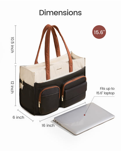 LOVEVOOK Teacher Tote Bag for Women, Multi-pocket Laptop Bag with Large Cup Holder, Nurse Bags Work Briefcase Computer Purse Handbag for Business Office College Travel