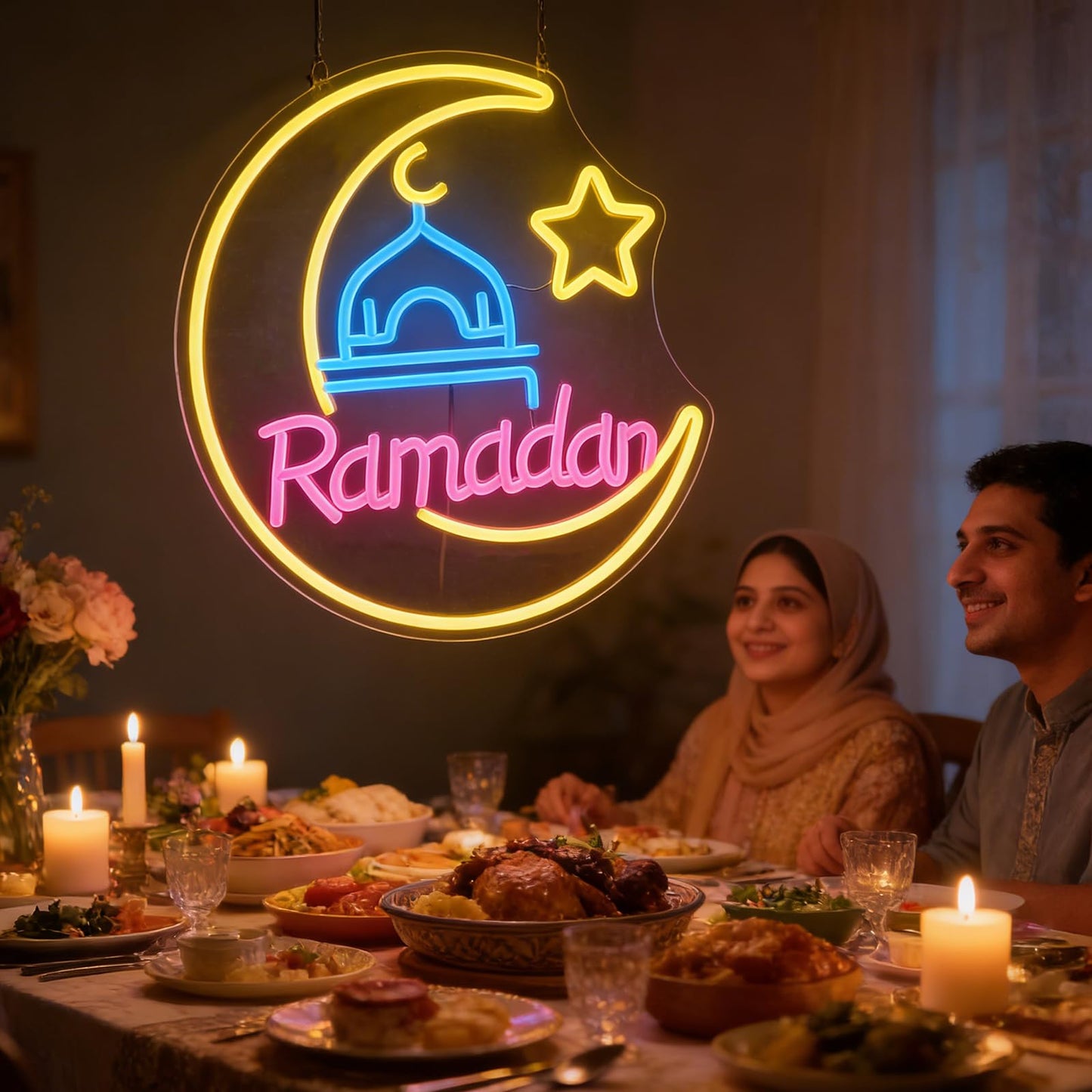 RumonZS Ramadan Kareem Neon Sign 15 in Eid Mubarak Neon Lights for Wall Decor Muslim Islamic Led Light Sign for Ramadan Mubarak Ramadan Kareem Sign Islamic Muslim Home Bedroom Party Decor Gift