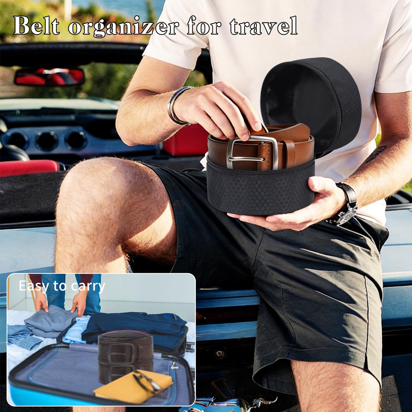 TUSIASC Belt Organizer Case,Travel Belt Storage Holder for Closet Drawer,Display Case for Belts,Ties,Portable Container Storage Holder,Height 3.9inch(Bag Only)